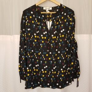 Diane von Furstenburg Polka-Dot Top, Black & Multicolor, Large, NWT